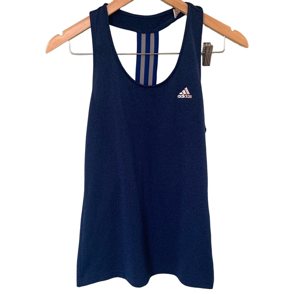 Women’s Adidas Climalite Racerback Adidas Stripes Tank Blue Small